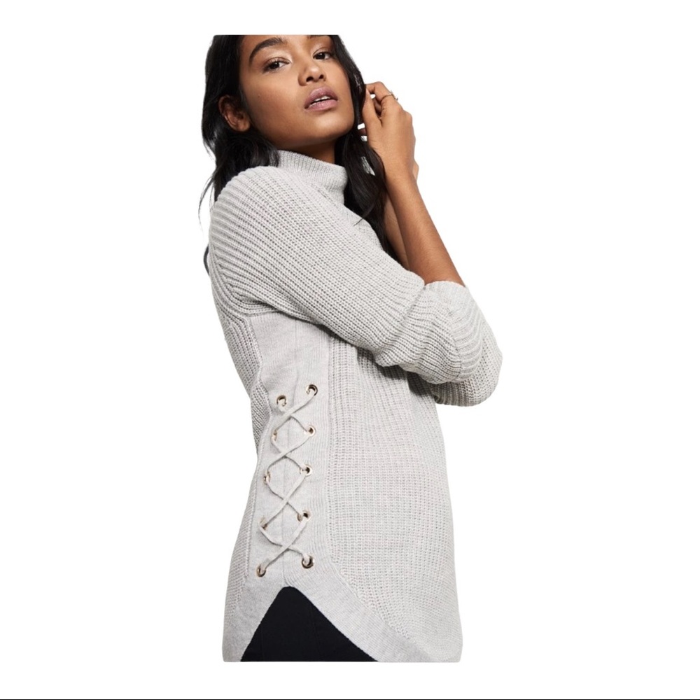 Dynamite Side Lace Up Turtle Neck Tunic Sweater